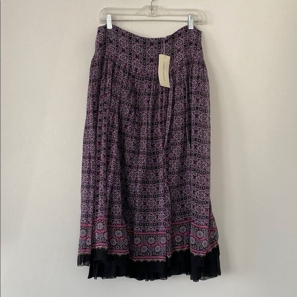Laura Ashley Long Silk Skirt Size 10 Lined Pleated Ruffled Side Zipper Boho NWT - Picture 9 of 13